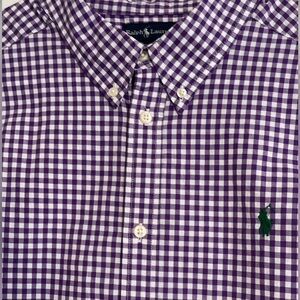Ralph Lauren boys XL 18-20 purple and white gingham button down shirt